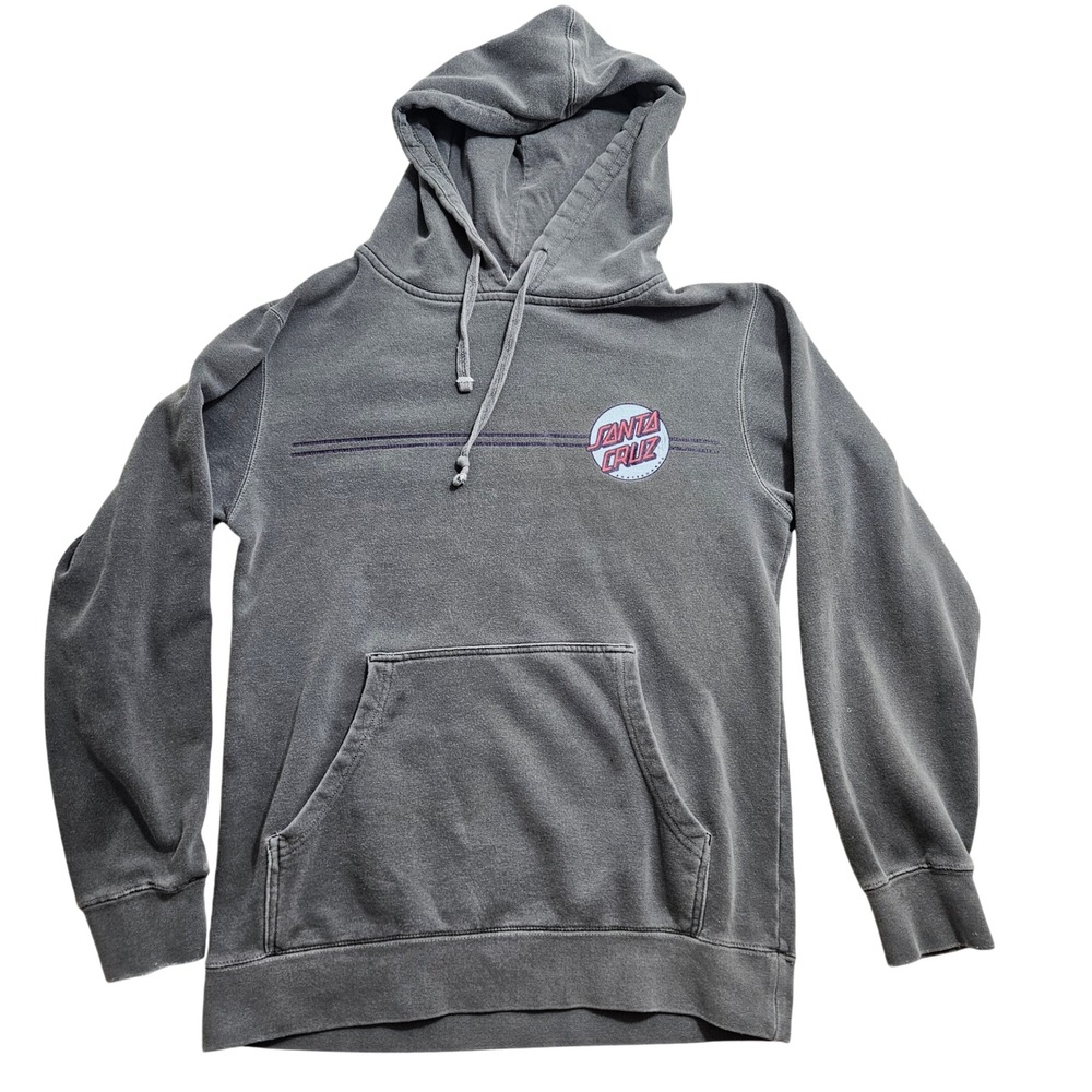 Santa Cruz Skateboards Mens Small Grey Garment‎ Dyed Graphic Pullover Hoodie *